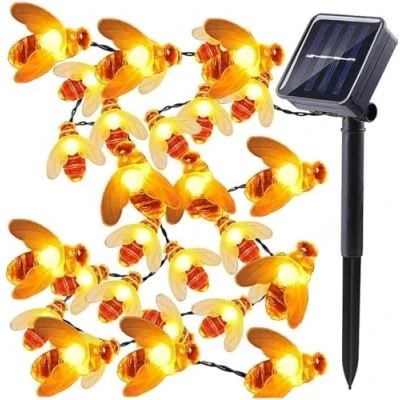 Image of Volunx Bee Solar Powered Honeybee Outdoor Lights, 20 LED 16.5ft/5m Warm White 8 Modes Waterproof Garden Light for Flower Fence Yard Lawn Tree Patio Christmas Décor