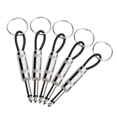 Image of Juliyeh 5 Pcs Guitar Plug Keychains Wall Mounted Marshall Key Holders Zinc Alloy Rings with 6.35mm Audio Compatible for Keys
