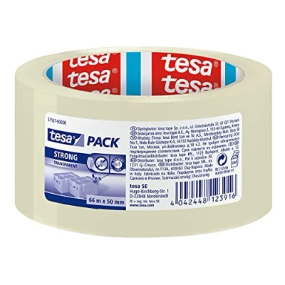 Image of tesapack Packing Tape, Strong Packaging Tape for Medium to Heavy Parcels and Boxes, 66 m x 50 mm Clear