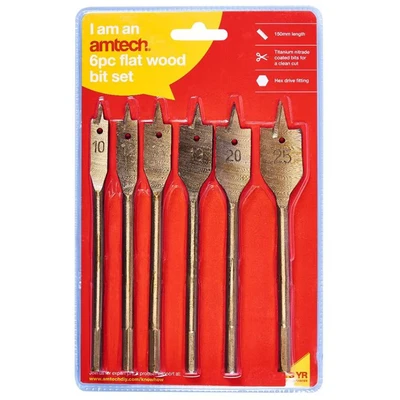 Image of Amtech F1425 6 Piece Titanium Flat Wood bit Set