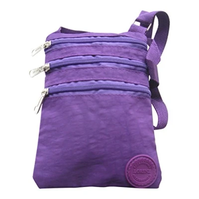 Image of Ladies Crinkled Nylon Small Cross Body Bag Organizer Purple