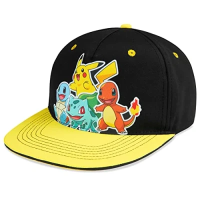 Image of Pokemon Bucket Hat for Kids Unisex Baseball Cap Pikachu Adjustable Strap Trucker Sun Snapback Summer Accessories Gifts (Black/Yellow)