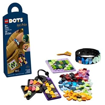 Image of LEGO 41808 DOTS Hogwarts Accessories Pack, Harry Potter Themed Jewellery Making Kit with Bracelet, 2 Bag Tags and Stich on Patch, DIY Craft Toy Set for Kids