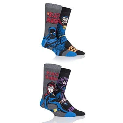 Image of 4 Pair Assorted Marvel Hawkeye, Black Widow, Panther and Doctor Strange Cotton Socks Men&#039;s 6 11 Mens Film &amp; TV Characters
