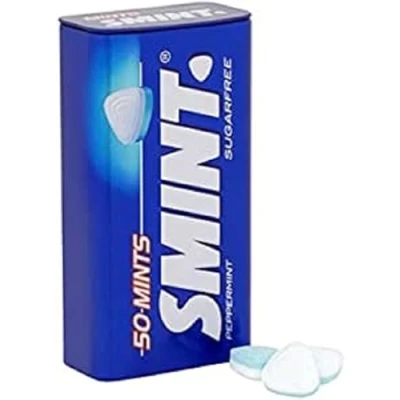 Image of Smints, Breath Freshening, Sugarfree Mints, with Sweeteners. Flavoured (Strawberry or Peppermint), 50 Mints per Tin, Pack of 12 (Peppermint)