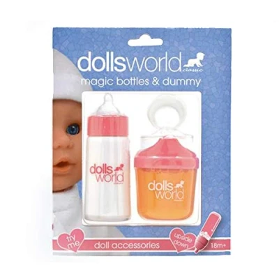 Image of DOLLSWORLD CLASSIC from Peterkin magic Bottles &amp; dummy Includes milk bottle, juice bottle and Dolls Accessories Ages 18m+