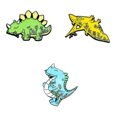 Image of sunruchao 3PCS Cute Flower Dinosaur Enamel Pins Cartoon Badges Brooch for Clothing Bags Jackets Accessories Gift Women Girls Kids