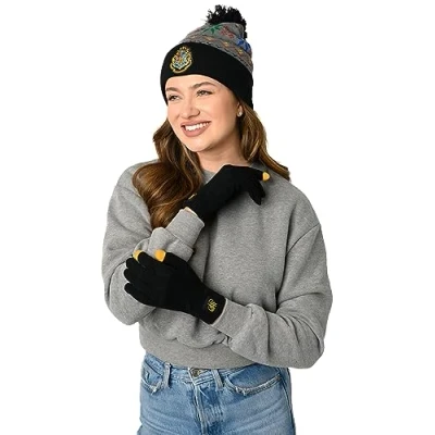 Image of Harry Potter Hogwarts Knit Beanie Hat and Texting Glove Set Unisex Womens Mens, Hogwarts, One Size