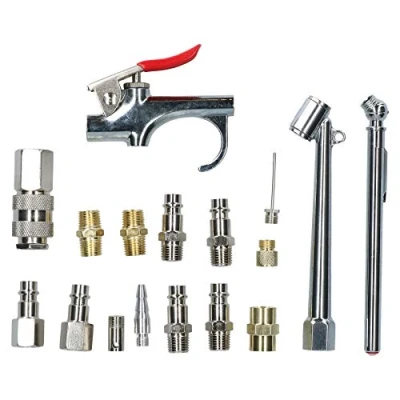 Image of 17pc Euro Air Tool Compressor Line Fittings Accessory Kit Blow Gun Inflator