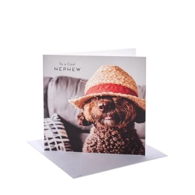 Image of UK Greetings Birthday Card for Nephew Dog &amp; Hat Design
