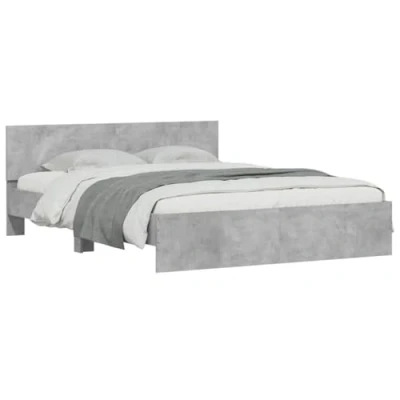 Image of vidaXL Modern King Size Bed Frame with LED &amp; Headboard Engineered Wood in Concrete Grey 203x155x70 cm Sleek Bedroom Double