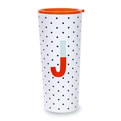 Image of Kate Spade New York Insulated Stainless Steel Initial Tumbler, 24 Ounce Double Wall Travel Cup with Lid, J (Red)
