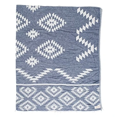 Image of Bersuse 100% Cotton Teotihuacan XL Throw Blanket Turkish Towel Dark Blue