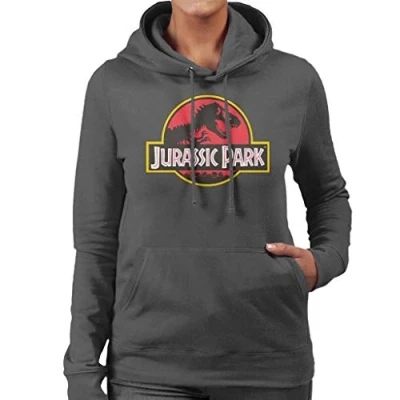 Image of Jurassic Park Classic Logo Women&#039;s Hooded Sweatshirt Charcoal