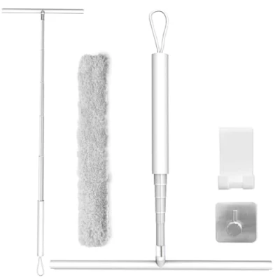 Image of LOERSJOY 120cm Basics Extendable Window Squeegee, Silicone Shower Squeegee with Hook &amp; Lanyard, Perfect for Cleaning Windows, Mirrors, Tile (White)
