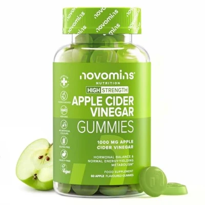 Image of Novomins Apple Cider Vinegar Gummies High Strength 1000mg ACV Gluten Free &amp; Vegan with Vitamin B12, B6 D2 for Gut Health Metabolism Support Flavour 60