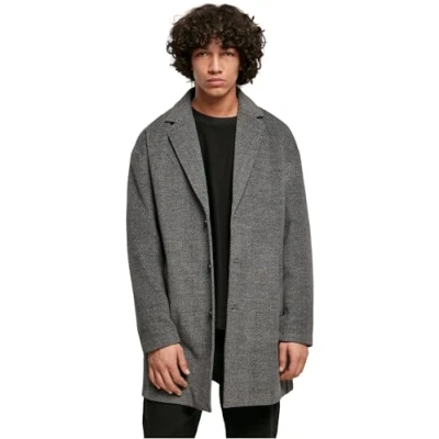 Image of Urban Classics Herringbone Classic coat, Men&#039;s, Size: Large, Darkgrey