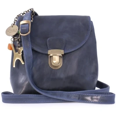 Image of Catwalk Collection Handbags Ladies Leather Cross Body Bag Small/Medium Handbag With Adjustable Shoulder Strap FRANKIE Blue