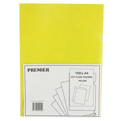 Image of White Box A4 Cut Flush Folder Yellow (Pack of 100)