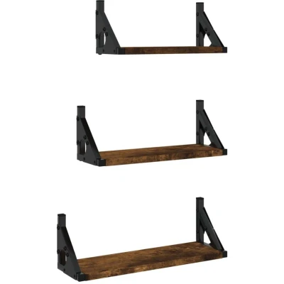Image of vidaXL 3 Piece Wall Shelf Set Smoked Oak Engineered Wood