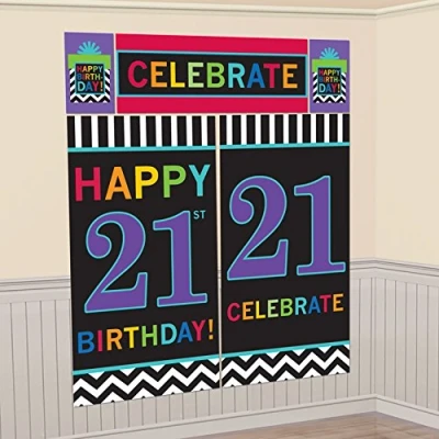 Image of amscan 21st Celebrate Scene Setters Wall Decorating Kit 165cm 82.5cm