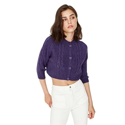 Image of Trendyol FeMan Regular fit Basic Crew Neck Knitwear Cardigan Purple