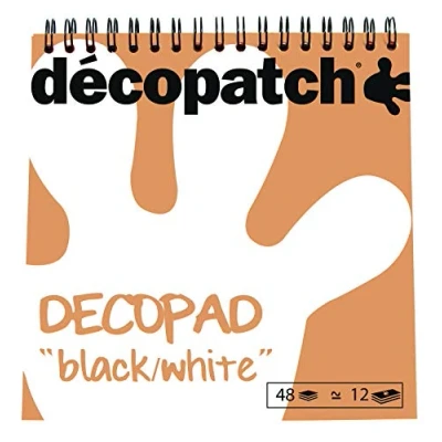 Image of Décopatch Ref BLOC07C Decopad Black &amp; White Papers 15cm x 15cm, 48 Sheets, 12 Patterns, Smaller Scale Suitable for Mach, Wood, Metal, Plastic More