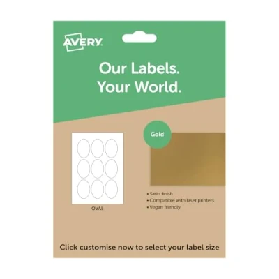 Image of Avery Oval Gold Paper, A4 Sheet of Labels, Custom Stickers, Personalised Sticky Labels for Printing, Product Candle