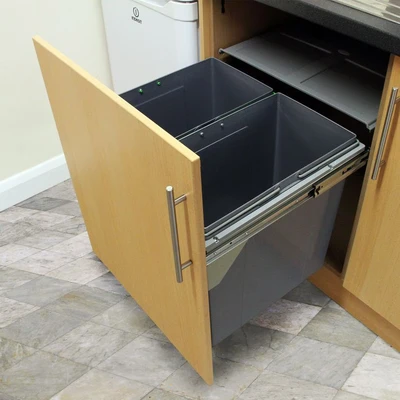 Image of Kitchen Waste Bin 90L KuKoo Pullout Recycling Garbage Trash Can Under The Counter Soft Close 2 x 40L Capacity Multi Compartment Sliding Double Recycle FREE Crusher