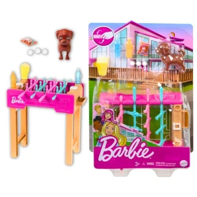 Image of Barbie Foosball Playset with Dog and Accessories Includes Functional Table, Figure, Snacks