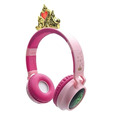Image of LEXIBOOK, Disney Princesses, Wireless and wired 2 in 1 headset with Princess crown, sound limited to 85 dB, light effects, foldable, adjustable, rechargeable, HPBT015DP