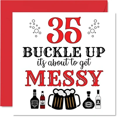 Image of Fun 35th Birthday Cards for Men Woman Buckle Up Happy Card Dad Mum Son Daughter Brother Sister Uncle Auntie Cousin, 145mm x Greeting Cards, Joke