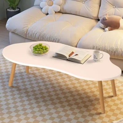 Image of kiskick Small Coffee Table Tea White Low Irregular Clouds Mid Century Modern Cloud Table, Living Room Center Minimalist Display Shape