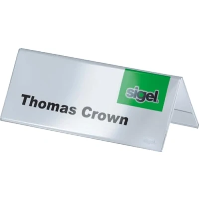 Image of SIGEL TA136 Sign Holder, tent form, for 10 x 6 cm, double sided presentation, rigid plastic, transparent, Pieces