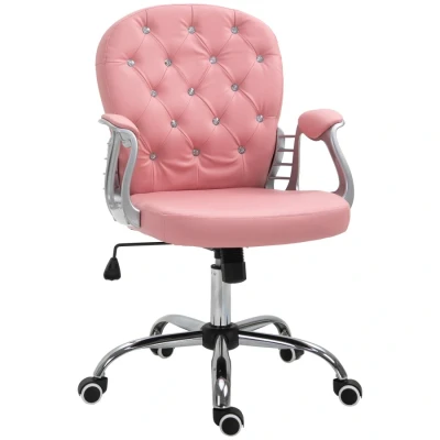Image of Vinsetto Office Chair Ergonomic 360 Swivel Diamante Home Work PU Padded Base 5 Castor Wheels Pink