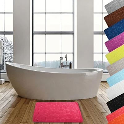 Image of MSV 141074 &quot;Pebble&quot; Bath Mat with Foam Fibres, Fuchsia, 40 x 60 cm
