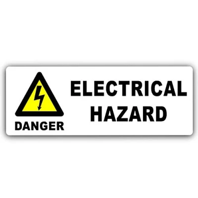 Image of METAL Danger ELECTRICAL HAZARD Sign WITH IMAGE Aluminium WHITE Warning Door Notice Office Shop Warehouse School Cafe Restaurant Pub Business Health Safety Accident Electricity Cables Wires
