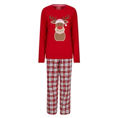 Image of Tokyo Laundry Women&#039;s Rudolph 2pc Lounge Set in Red/Red White Check Merry Christmas S