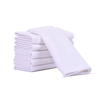 Image of Aniease Dish Drying Towels, Microfiber Kitchen Towel Super Absorbent Fast Waffle Weave Dishcloths, Set of 6 Cleaning Cloths Bar (White, 30CMx30CM)