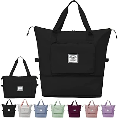 Image of Large Capacity Folding Travel Bag,Portable Foldable Lightweight Waterproof Oxford Fabric Duffel Bag Carry Luggage for Expandable Weekender Sports, Gym, Vacation (Black)
