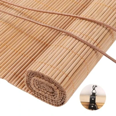 Image of Retro Bamboo Blinds Blackout Privacy Roll Up Window Blind Roman Roller Shades For Window/Patio Natural With Lift Screen Sunscreen Waterproof Easy Installation