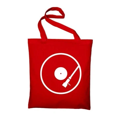 Image of STYLETEX23 Vinyl Record Turntable Canvas Tote Shopper Bag Unisex, Red