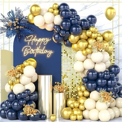 Image of Navy Blue Gold Balloon Arch Kit,149Pcs Sand White Metallic Garland Kit for Boys Men Birthday Decoration Wedding Anniversary Graduation Baby Shower