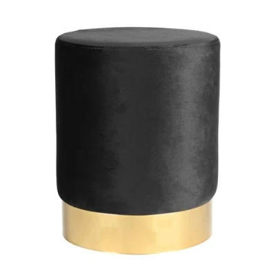 Image of 1x Black H36 x D29cm Round Velvet Foot Stool Small Bedroom Living Room Dressing Table Footstool Ottoman Pouffe Chair Seat by Harbour Housewares