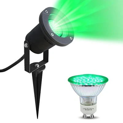 Image of Long Life Lamp Company Outdoor Garden Spike Light Green GU10 Replaceable Bulb 240v IP65 Pathway Lawn LED Spot ZLC01BS G