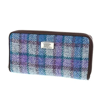 Image of Glen Appin Harris Tweed Large Zip Purse LB2100 Staffa (Colour 98 Blue/Purple)