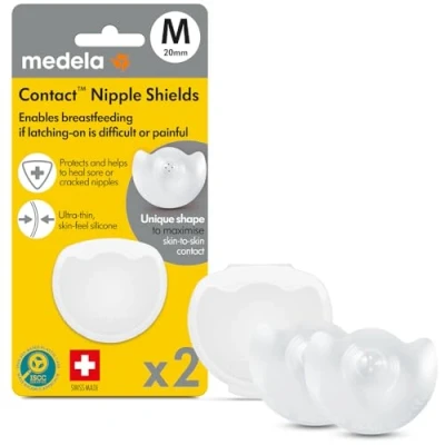 Image of Medela Contact Nipple shields BPA free, made from ultra thin soft silicone, includes 2 and case, 20 mm, medium