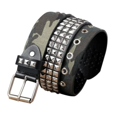 Image of Honhoha Metal Studded Belt Gothic Punk Style with Buckle Cowboy Motorcycle Jeans Heavy Rivet Belts For Jeans, Hip Hop
