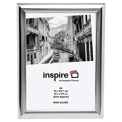 Image of Hampton Frames SHINY Poster Certificate Photo Frame Acrylic (Non Glass) Silver A4 (21x30cm) PILA4SHINNG