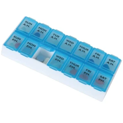 Image of Pills Box 14 Slots 7 Days Weekly Tablet Medicine Holder Storage Organizer (2 Rows)
